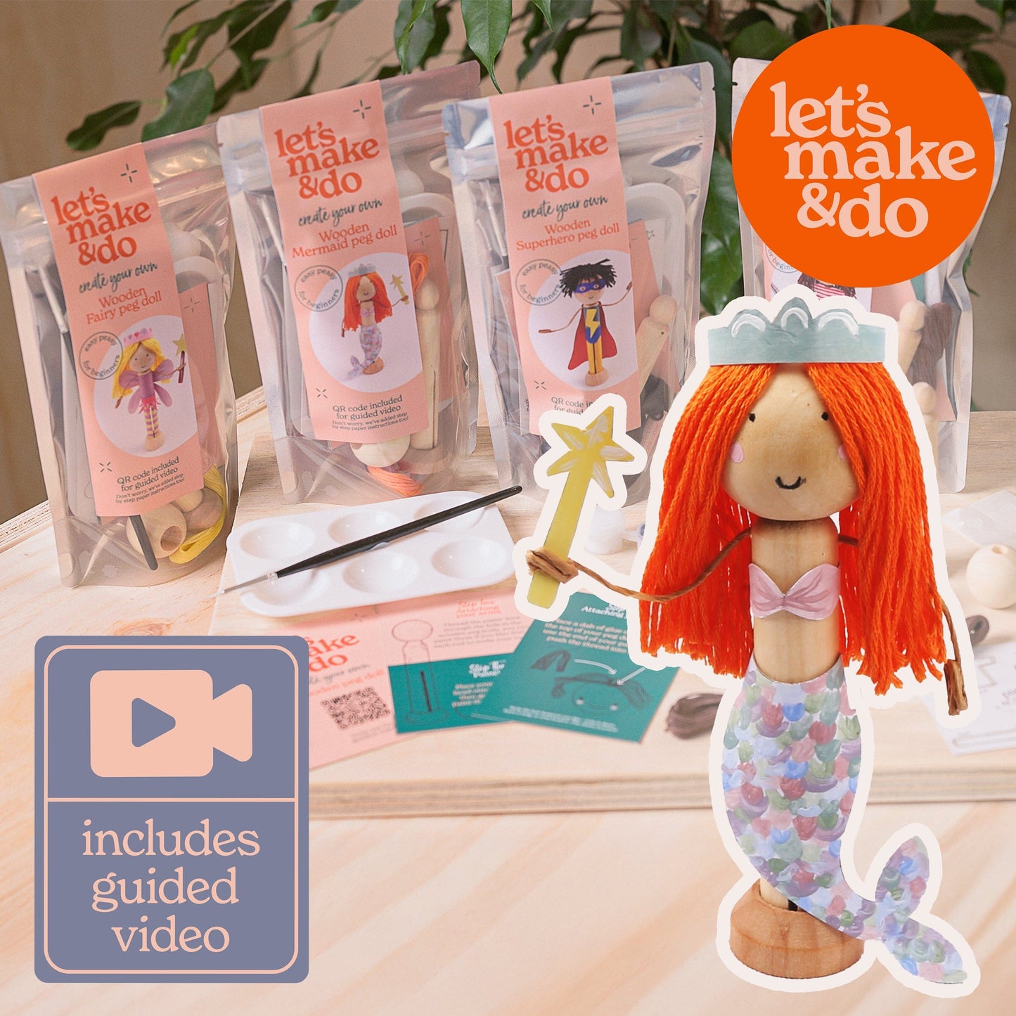 Let's Make & Do  Create Your Own Mermaid Wooden Peg Doll Kit