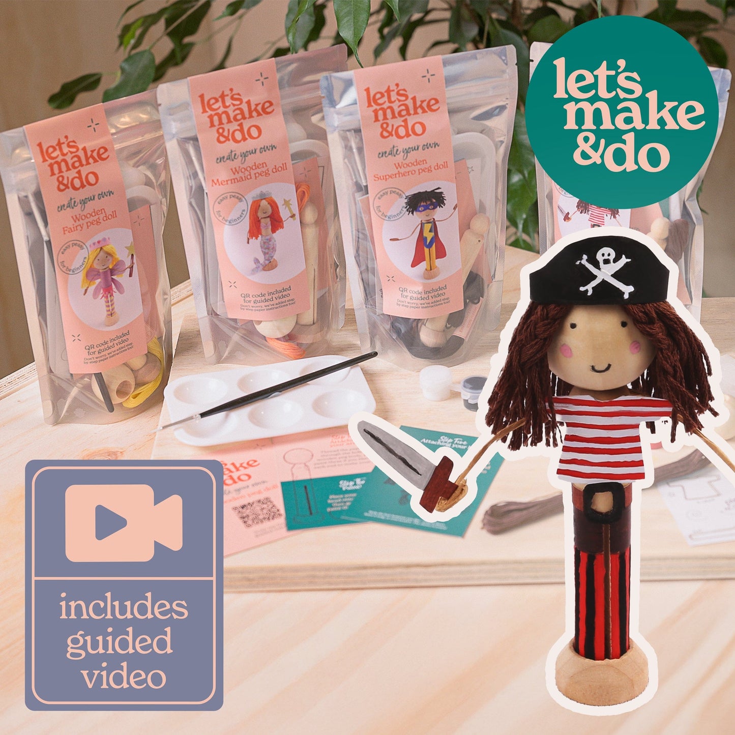 Let's Make & Do Create Your Own Pirate Wooden Peg Doll Kit