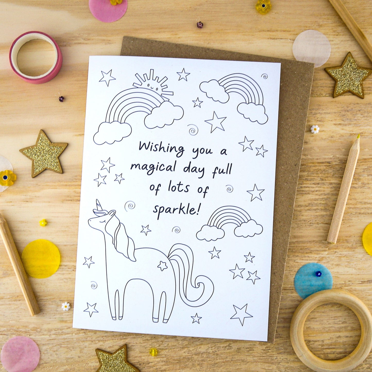 Let's Make & Do Just Add Colour Unicorn Card — Wishing You a Magical Day Full of Sparkle