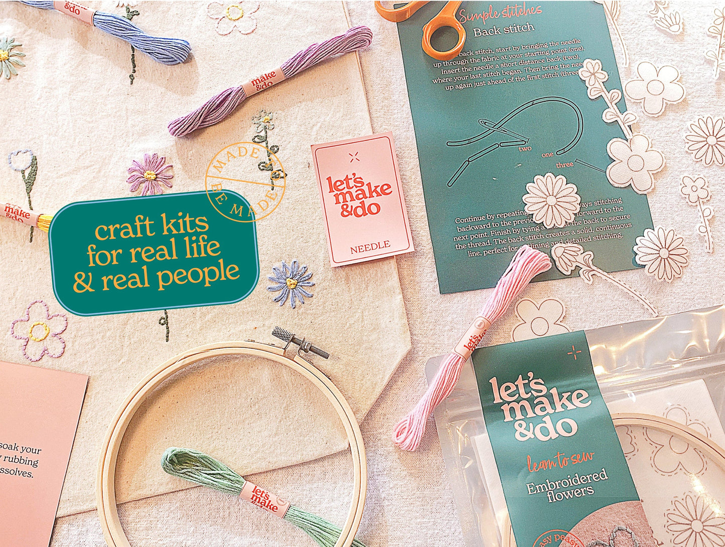Let's Make & Do  Learn To Sew Your Own Embroidered Flowers Kit