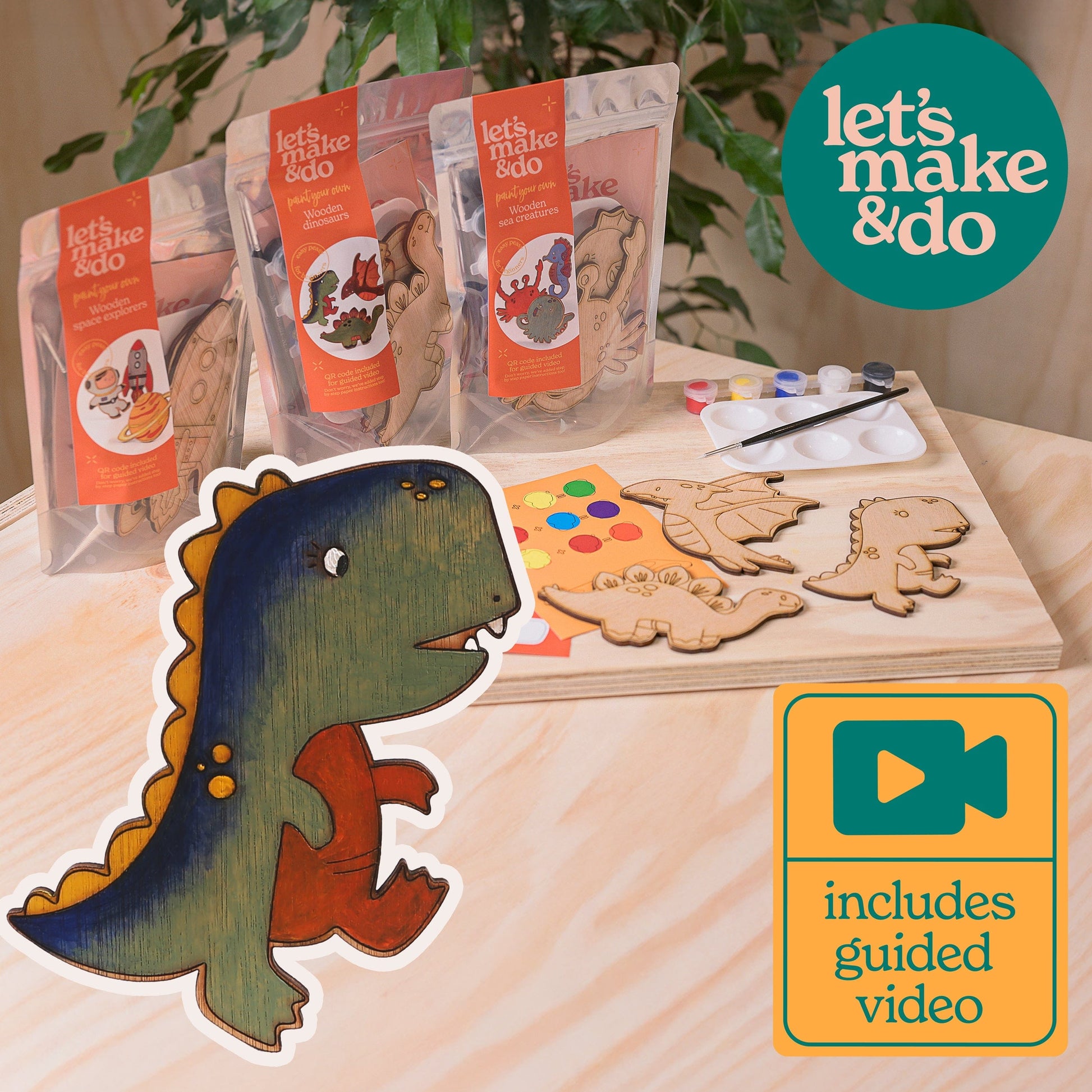 Let's Make & Do  Paint Your Own Wooden Dinosaurs Kit