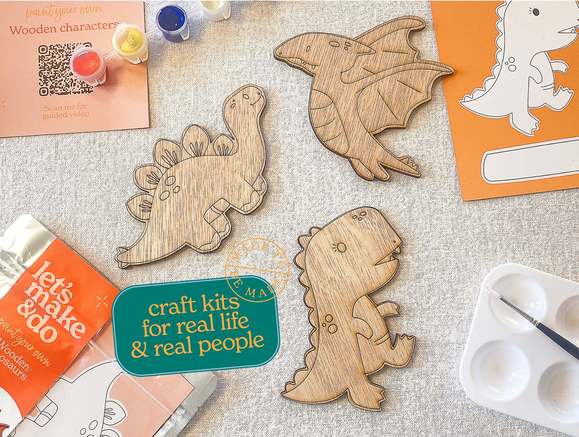 Let's Make & Do  Paint Your Own Wooden Dinosaurs Kit