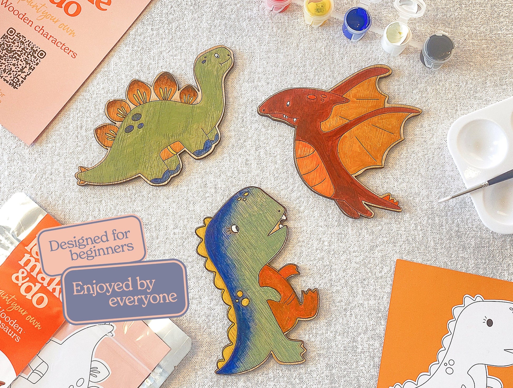 Let's Make & Do  Paint Your Own Wooden Dinosaurs Kit