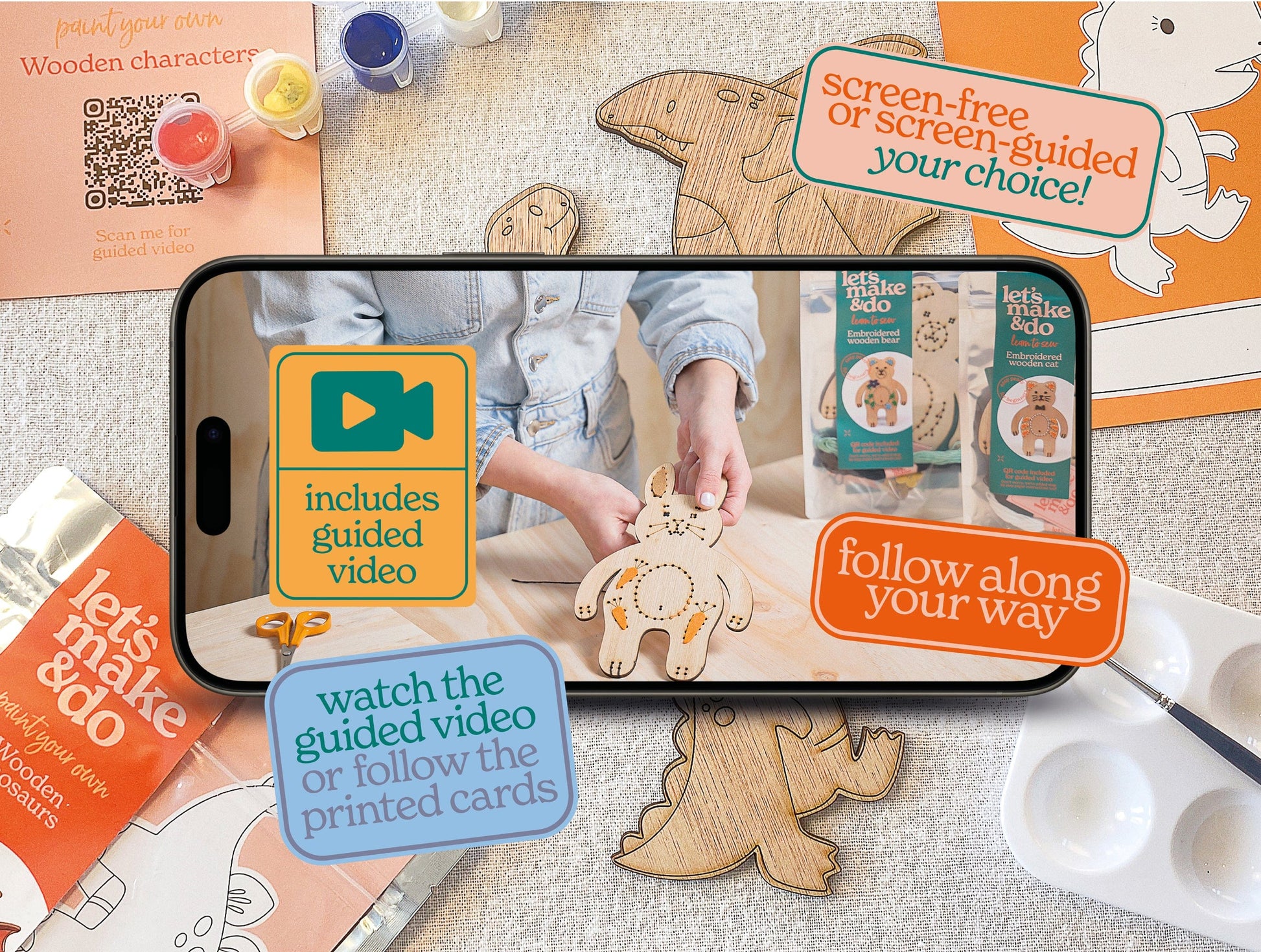 Let's Make & Do  Paint Your Own Wooden Dinosaurs Kit