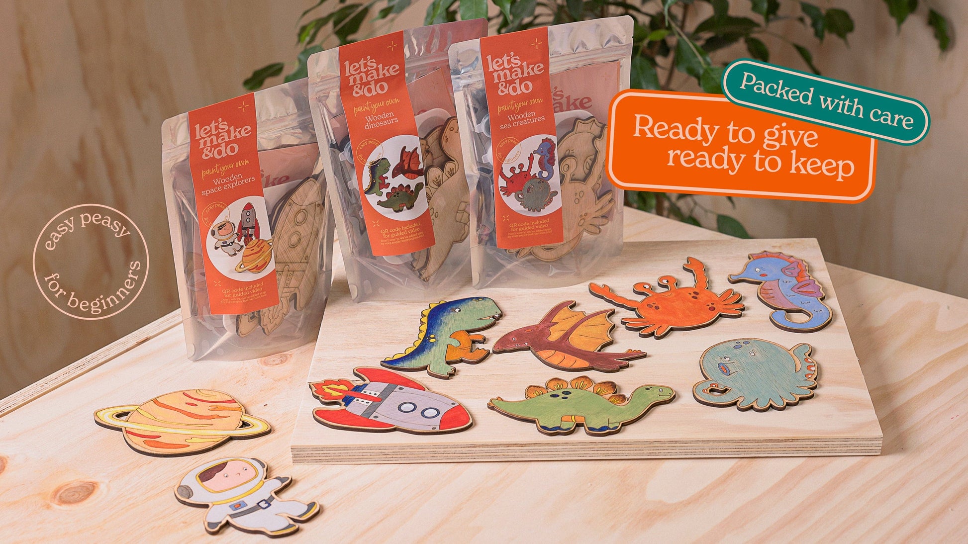 Let's Make & Do  Paint Your Own Wooden Dinosaurs Kit