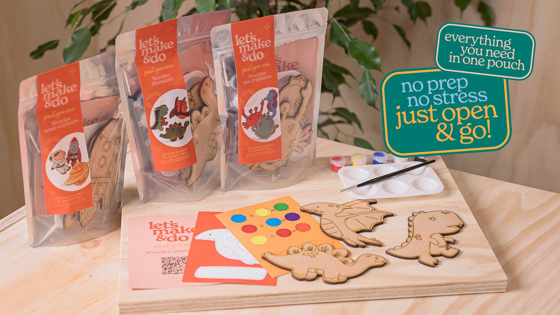 Let's Make & Do  Paint Your Own Wooden Dinosaurs Kit