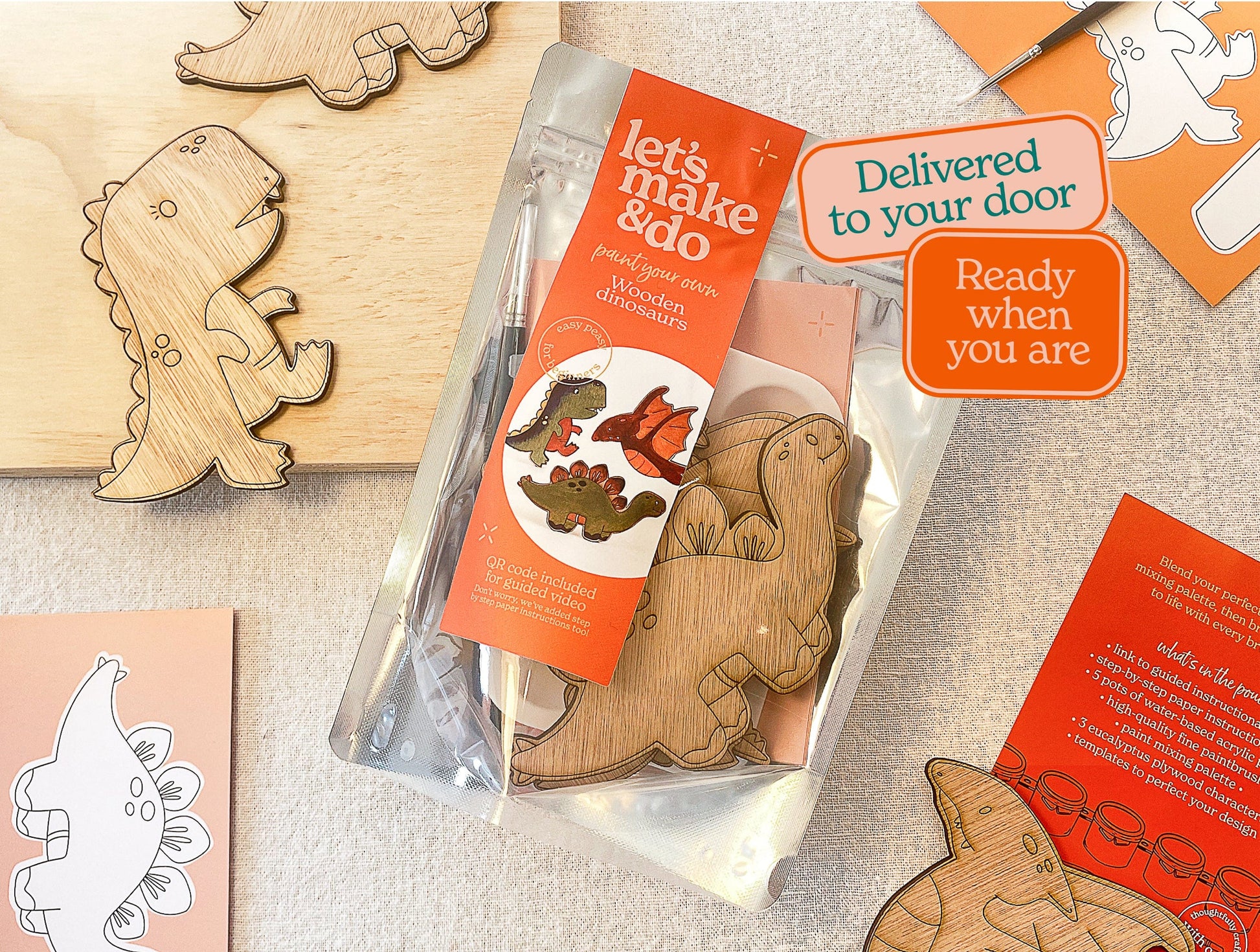 Let's Make & Do  Paint Your Own Wooden Dinosaurs Kit