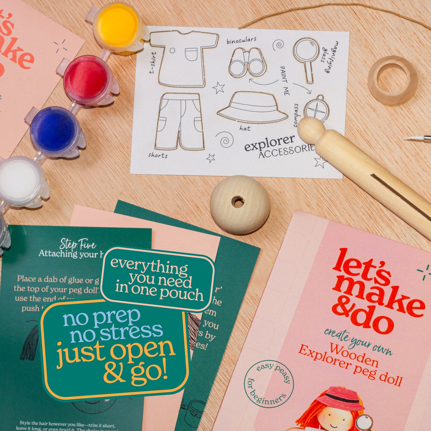 Create Your Own Explorer Wooden Peg Doll Kit