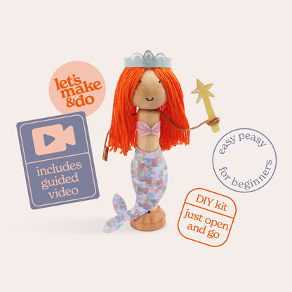 Create Your Own Mermaid Wooden Peg Doll Kit