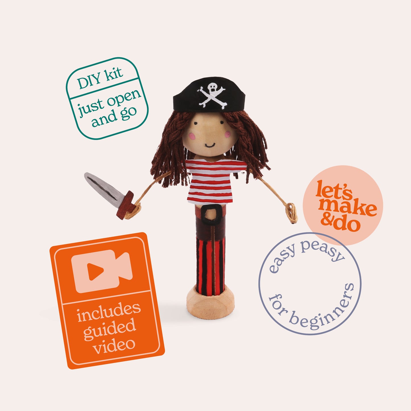 Create Your Own Pirate Wooden Peg Doll Kit