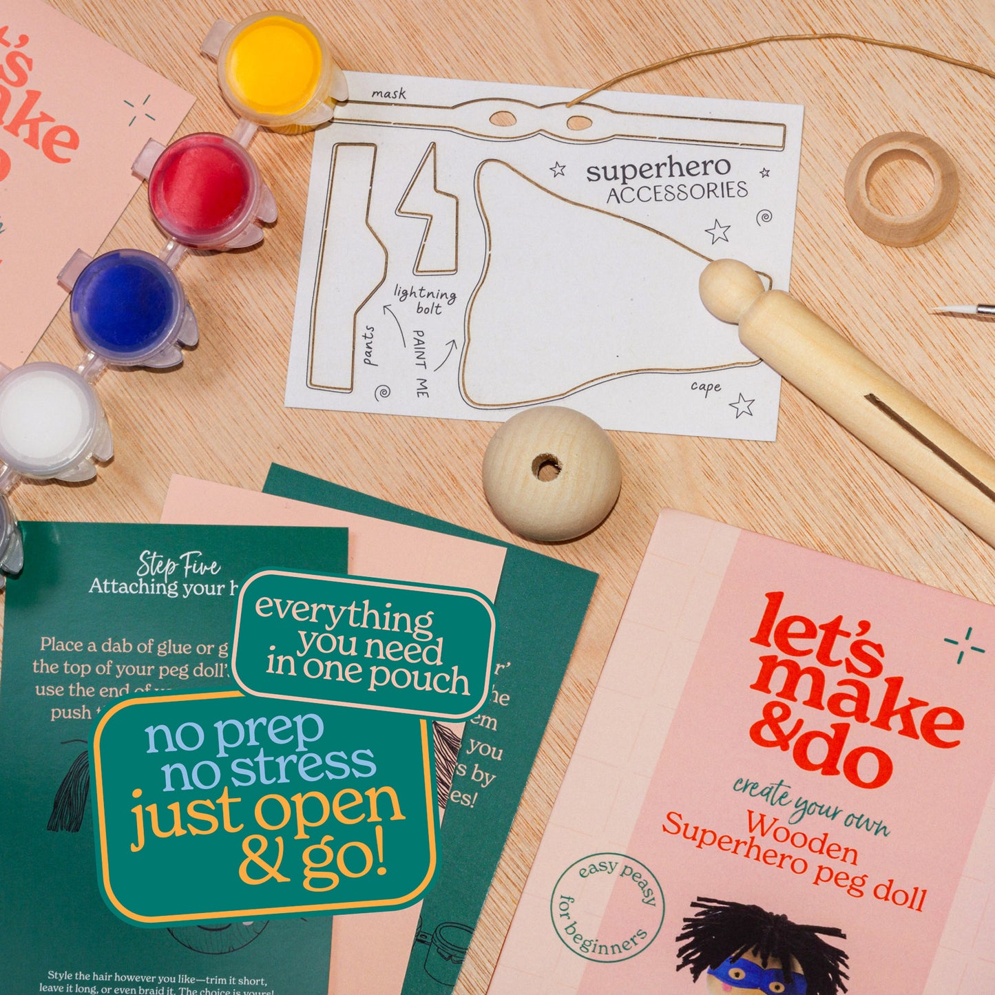 Create Your Own Superhero Wooden Peg Doll Kit