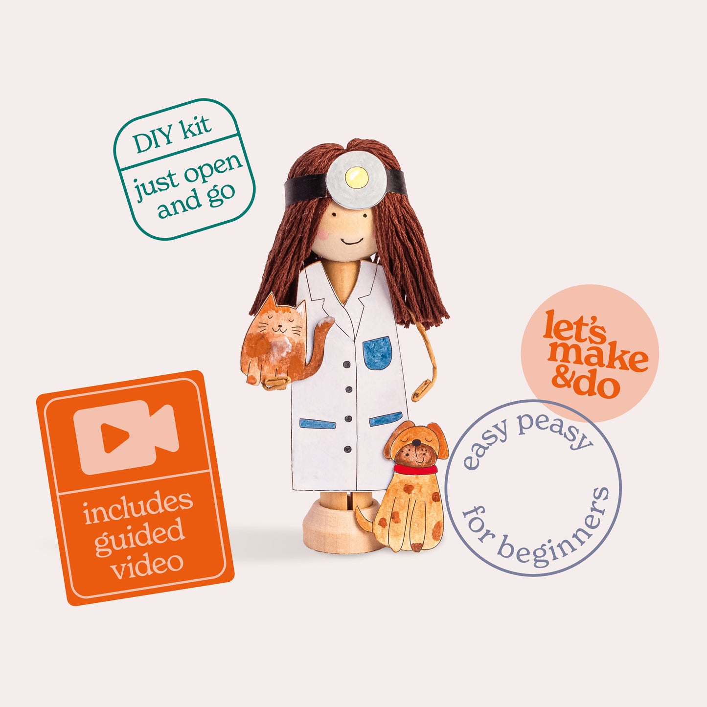 Create Your Own Vet Wooden Peg Doll Kit
