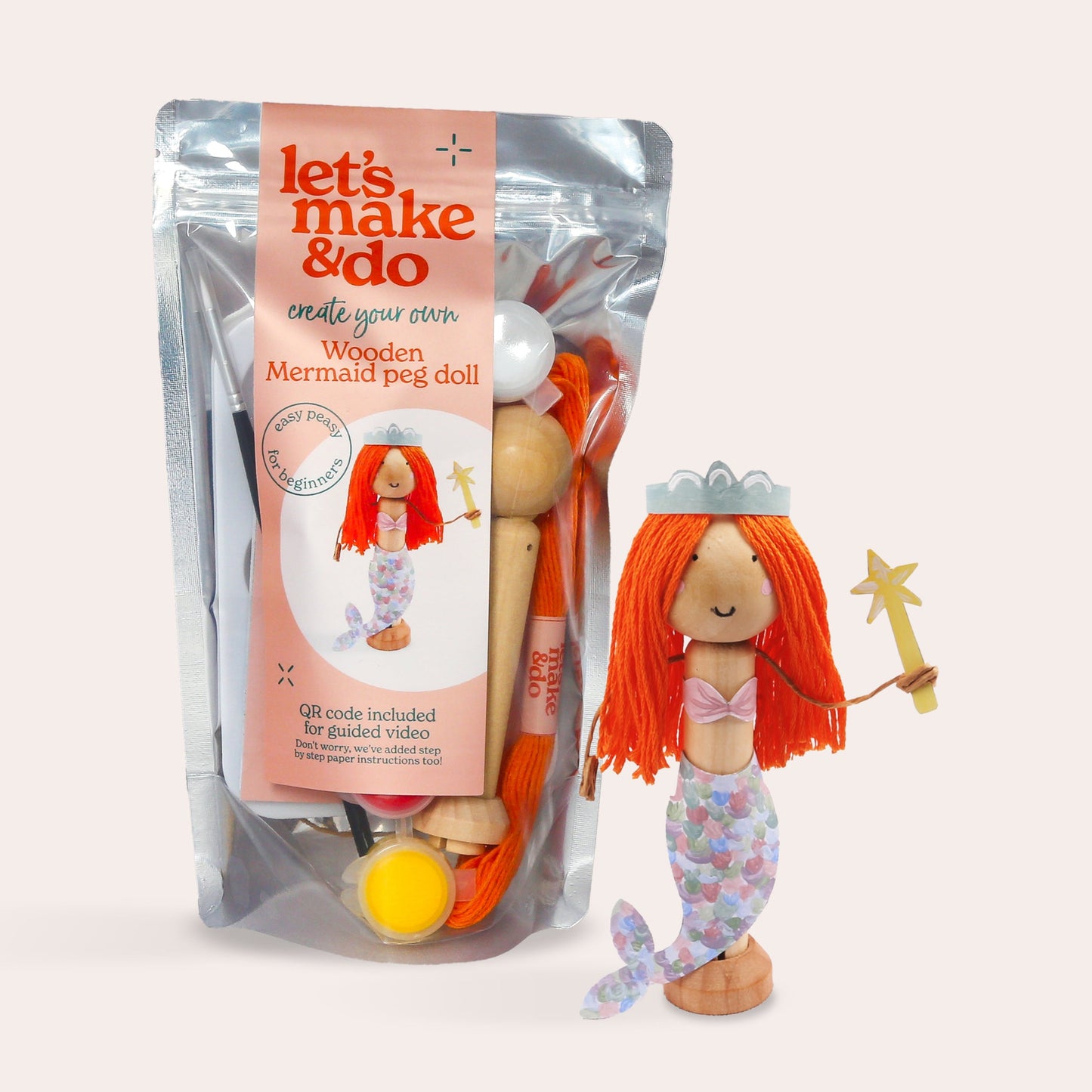 Create Your Own Mermaid Wooden Peg Doll Kit