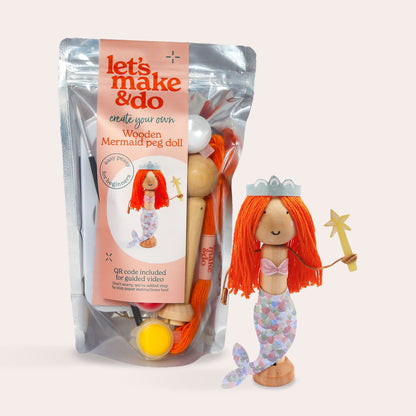 Create Your Own Mermaid Wooden Peg Doll Kit