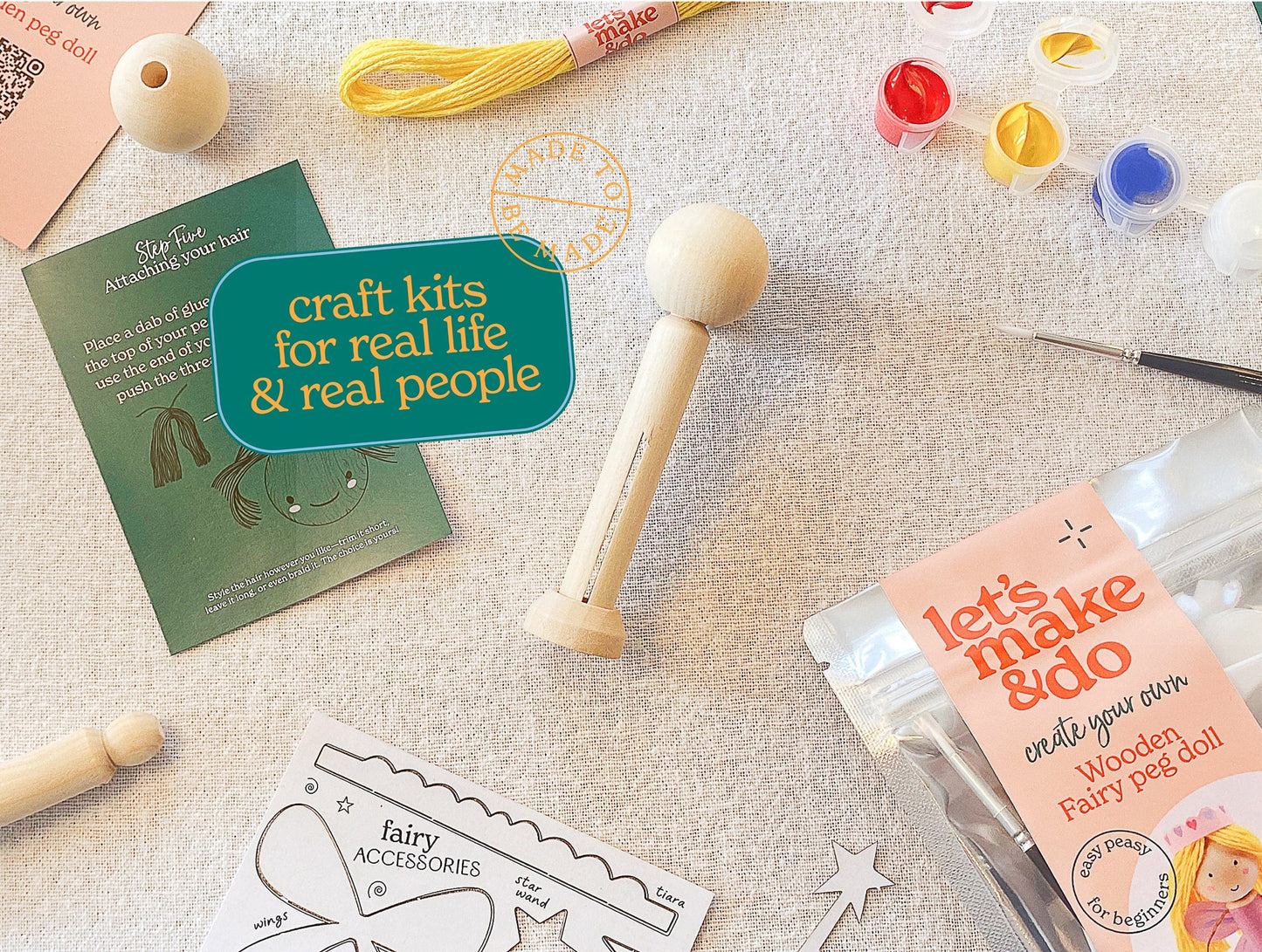 Let's Make & Do  Create Your Own Fairy Wooden Peg Doll Kit