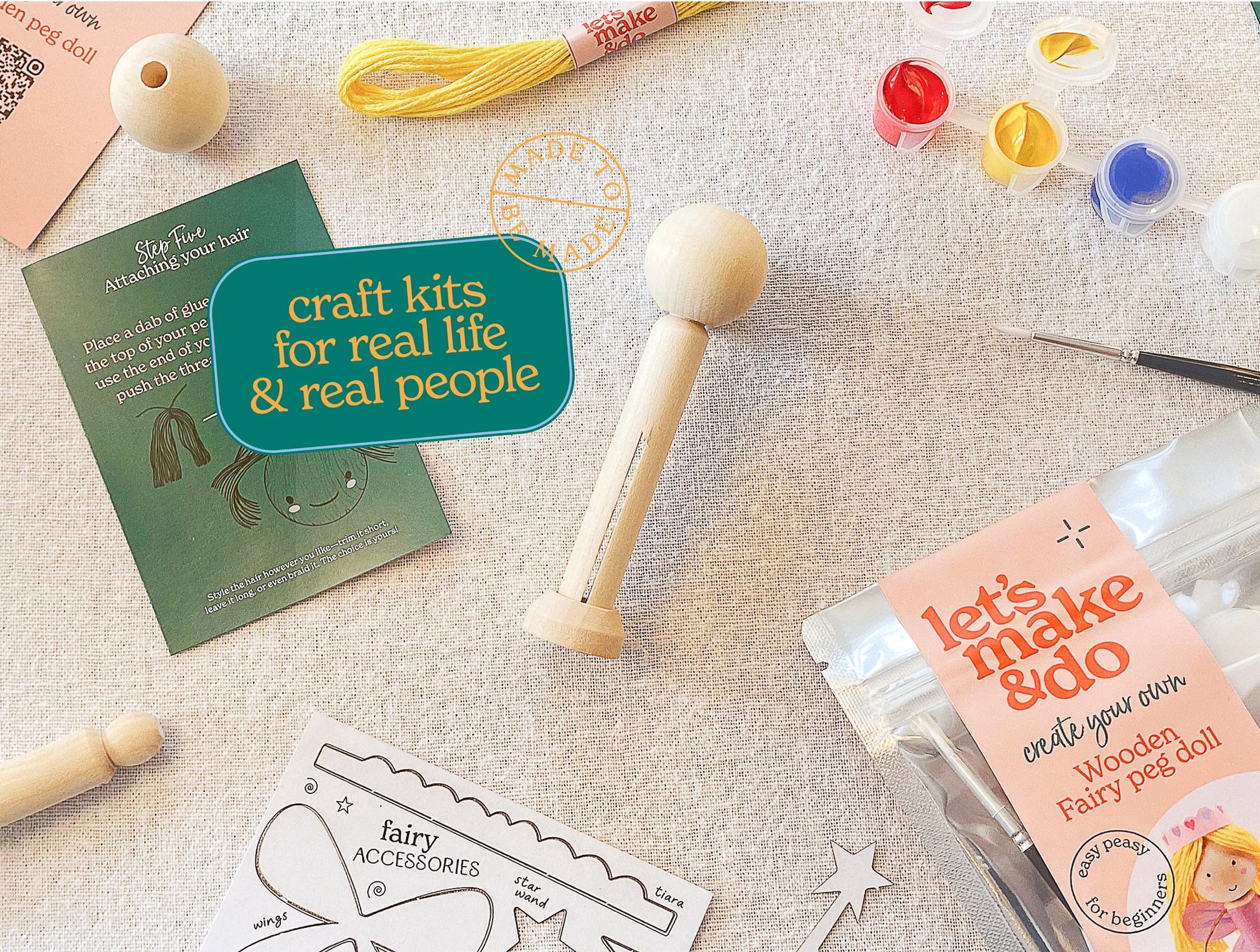 Let's Make & Do  Create Your Own Fairy Wooden Peg Doll Kit