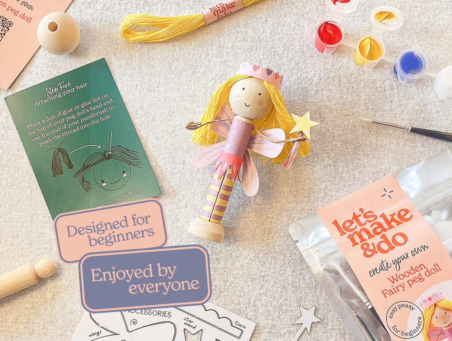 Let's Make & Do  Create Your Own Fairy Wooden Peg Doll Kit
