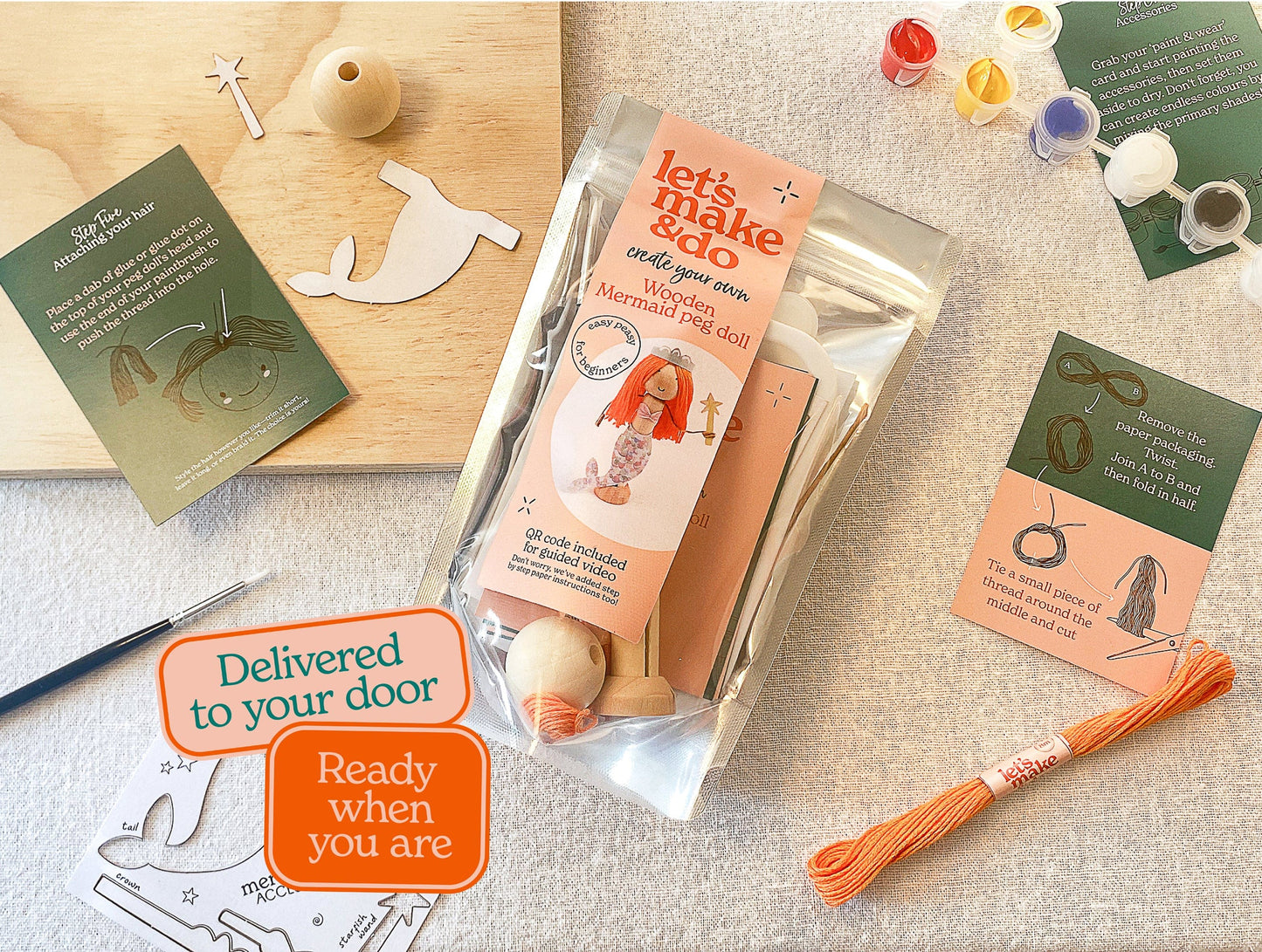 Let's Make & Do  Create Your Own Mermaid Wooden Peg Doll Kit