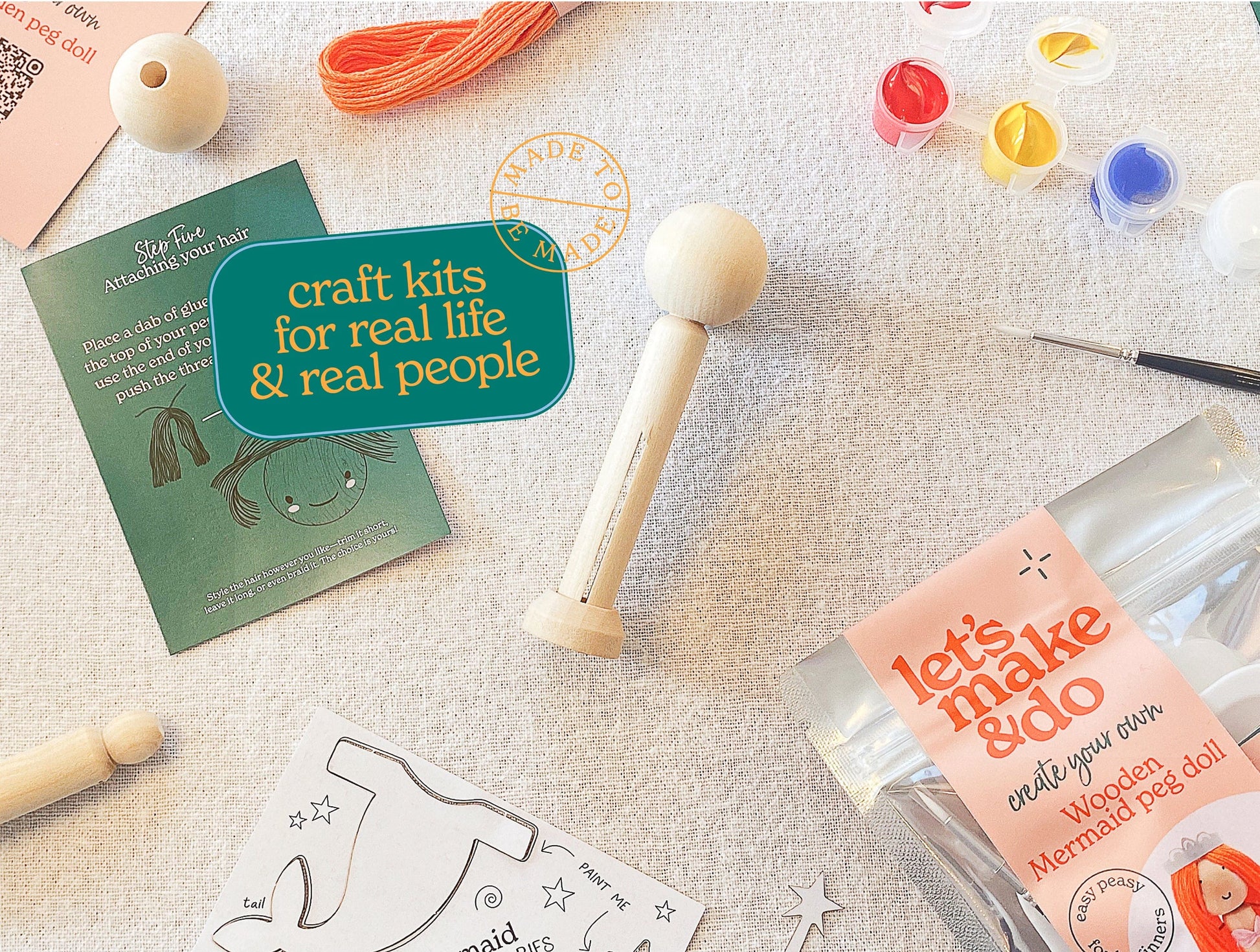 Let's Make & Do  Create Your Own Mermaid Wooden Peg Doll Kit