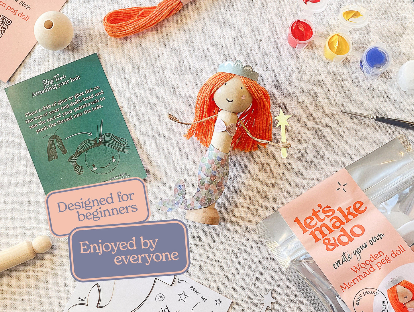 Let's Make & Do  Create Your Own Mermaid Wooden Peg Doll Kit