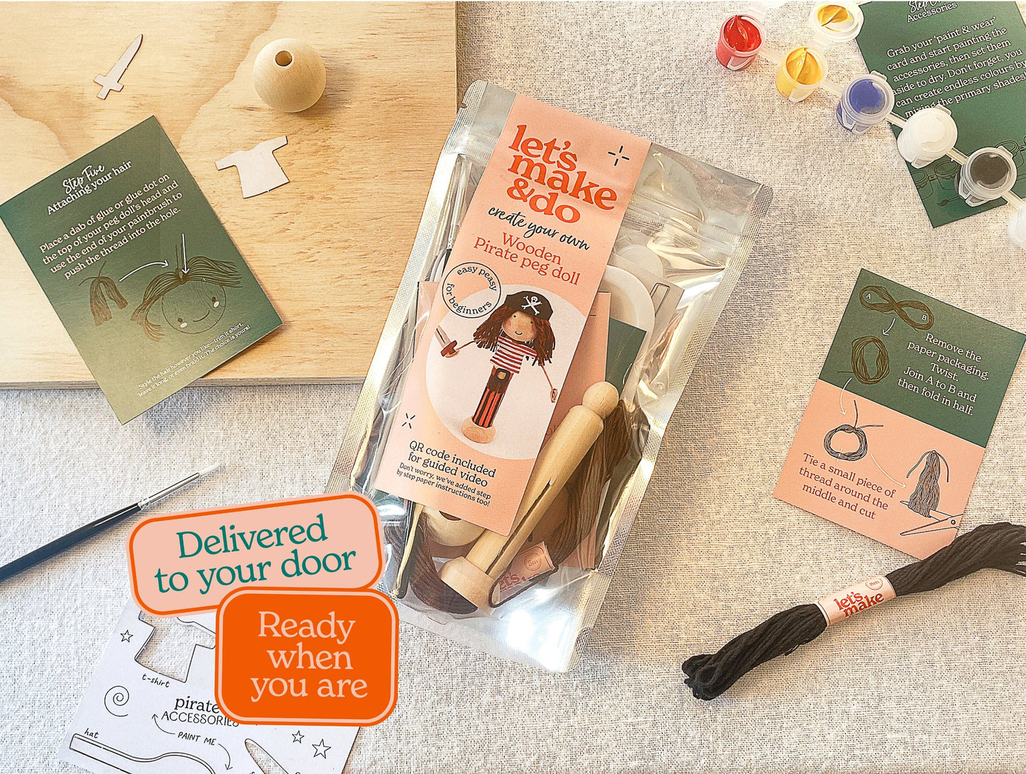 Let's Make & Do Create Your Own Pirate Wooden Peg Doll Kit