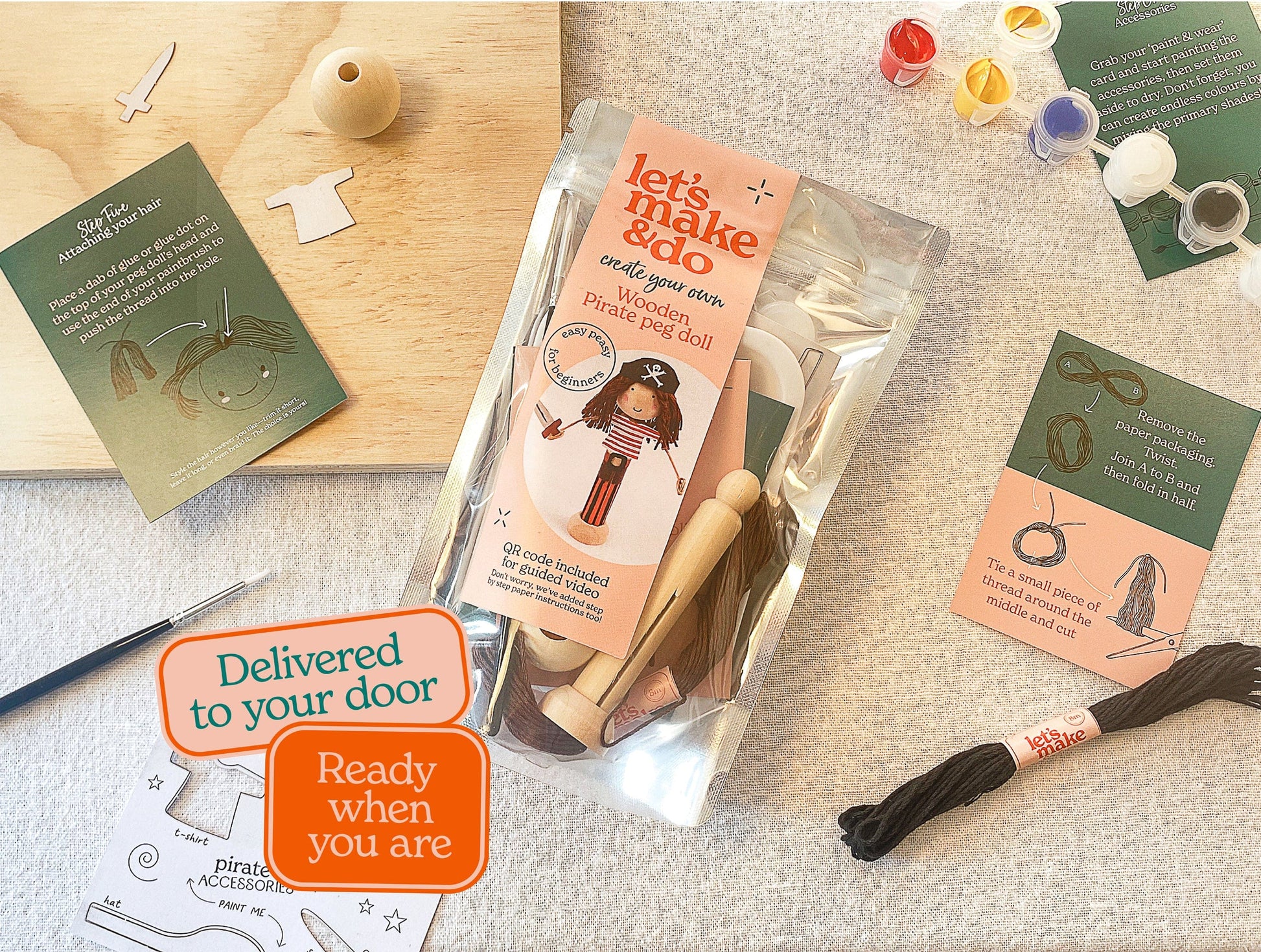Let's Make & Do Create Your Own Pirate Wooden Peg Doll Kit