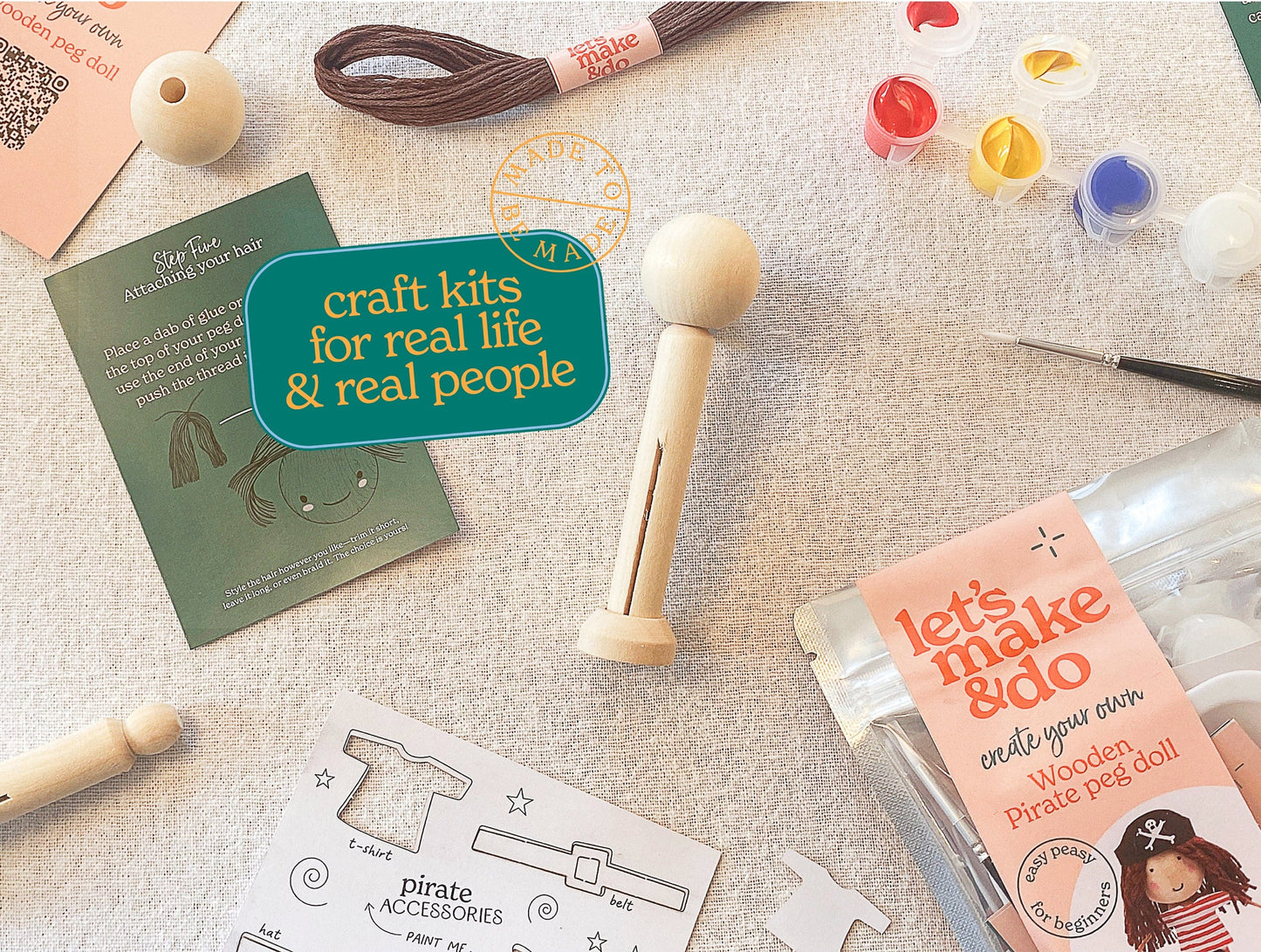 Let's Make & Do Create Your Own Pirate Wooden Peg Doll Kit