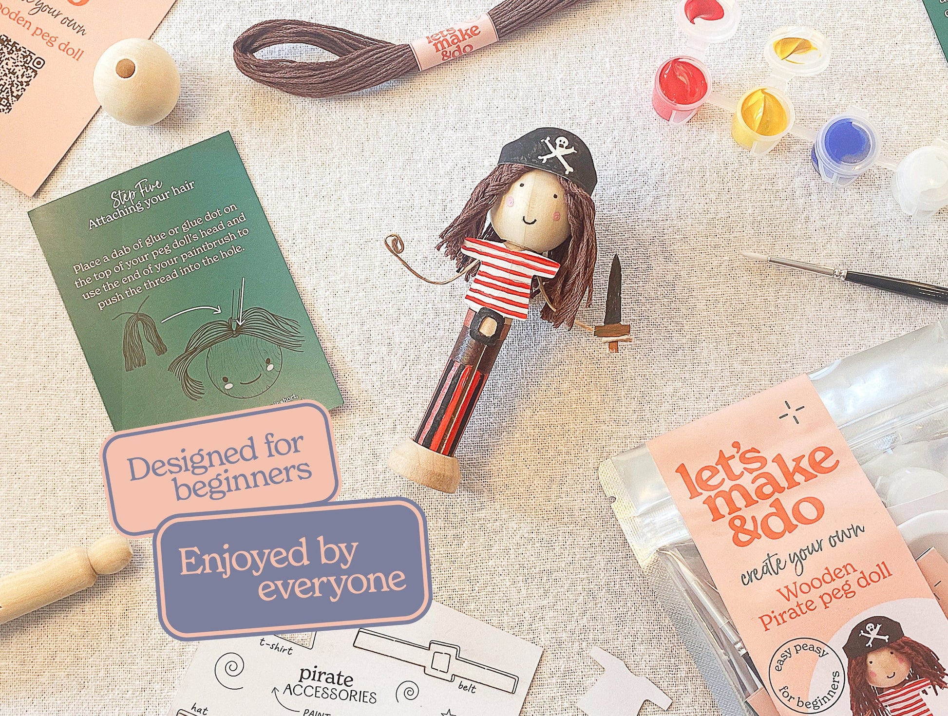 Let's Make & Do Create Your Own Pirate Wooden Peg Doll Kit