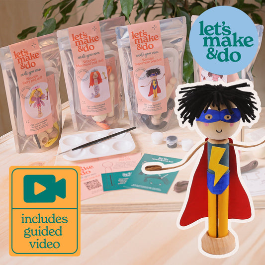 Let's Make & Do  Create Your Own Superhero Wooden Peg Doll Kit