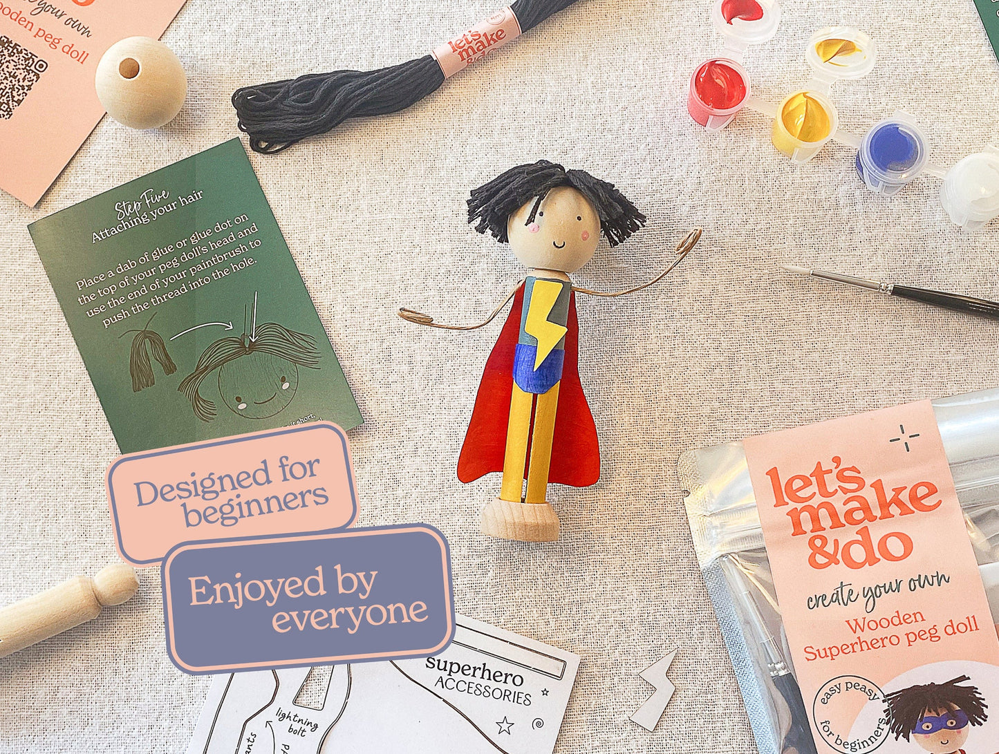 Let's Make & Do  Create Your Own Superhero Wooden Peg Doll Kit