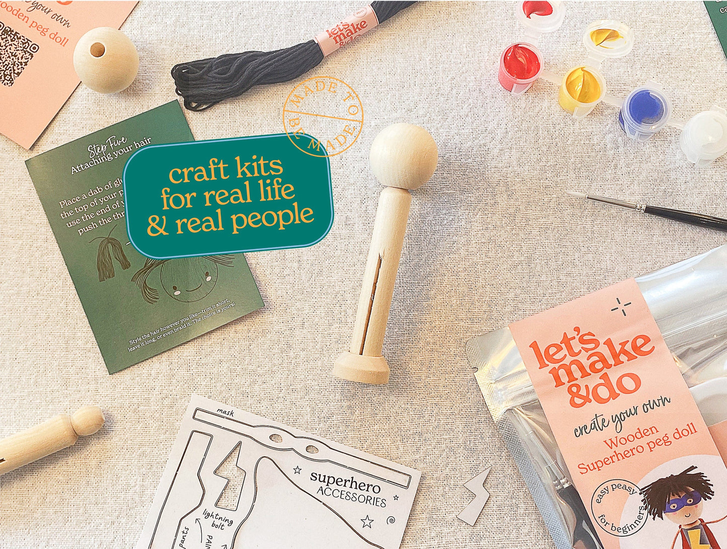 Let's Make & Do  Create Your Own Superhero Wooden Peg Doll Kit