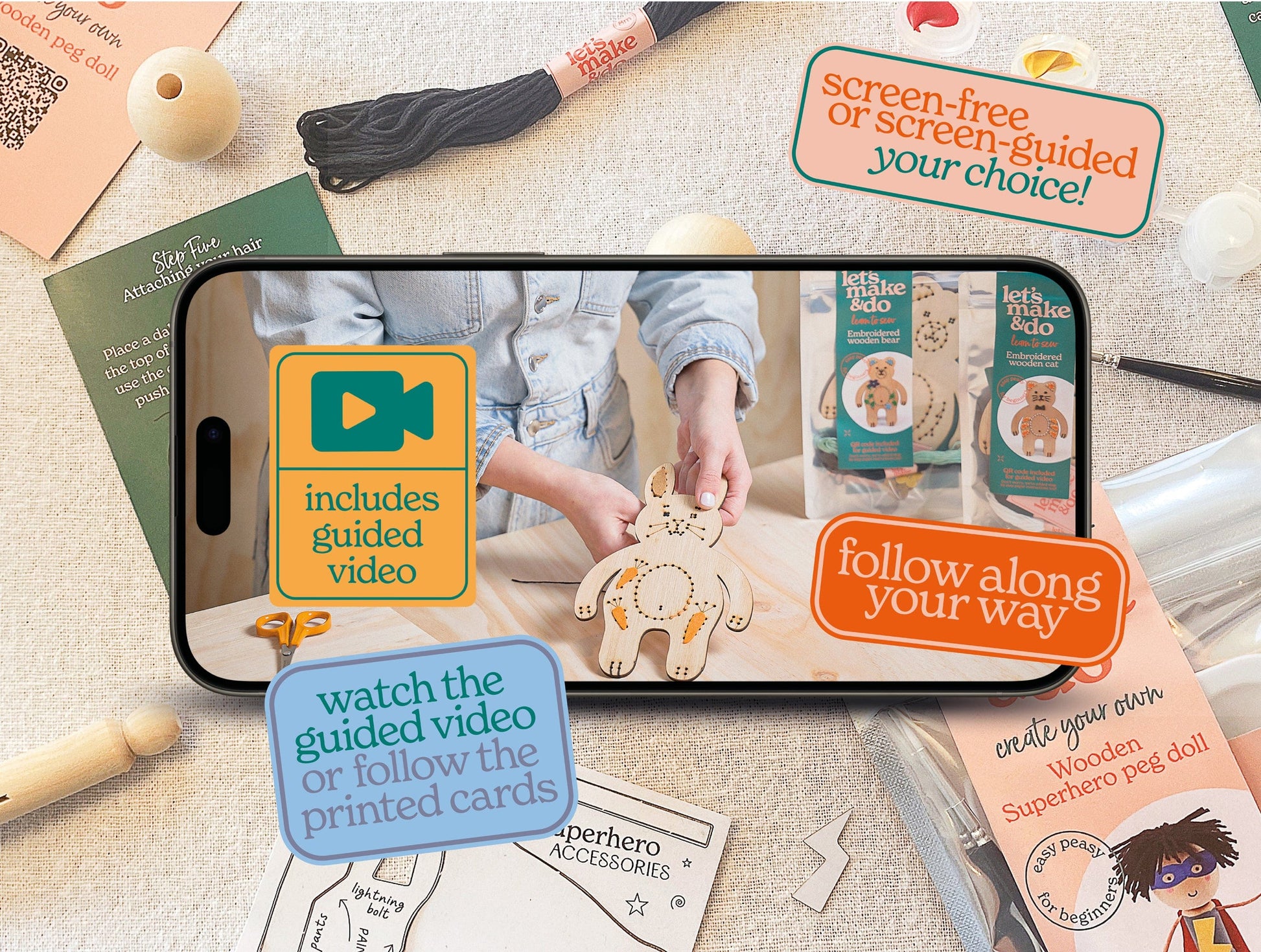 Let's Make & Do  Create Your Own Superhero Wooden Peg Doll Kit