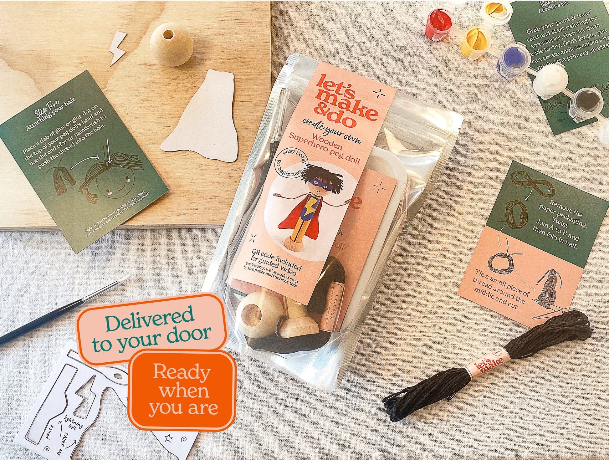 Let's Make & Do  Create Your Own Superhero Wooden Peg Doll Kit