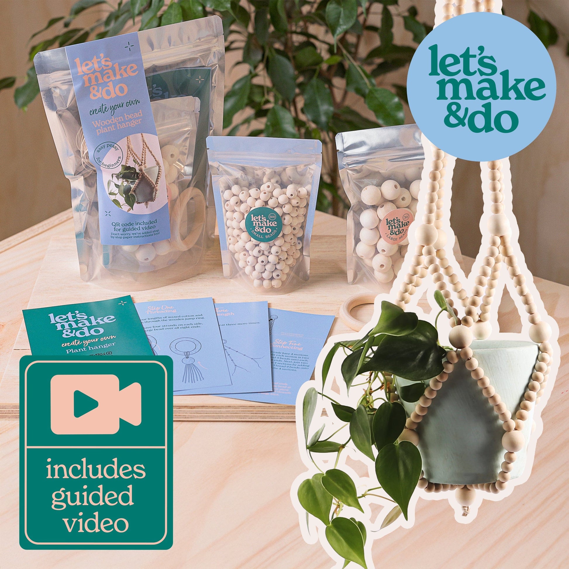 Let's Make & Do  Create Your Own Wooden Beaded Plant Hanger Kit