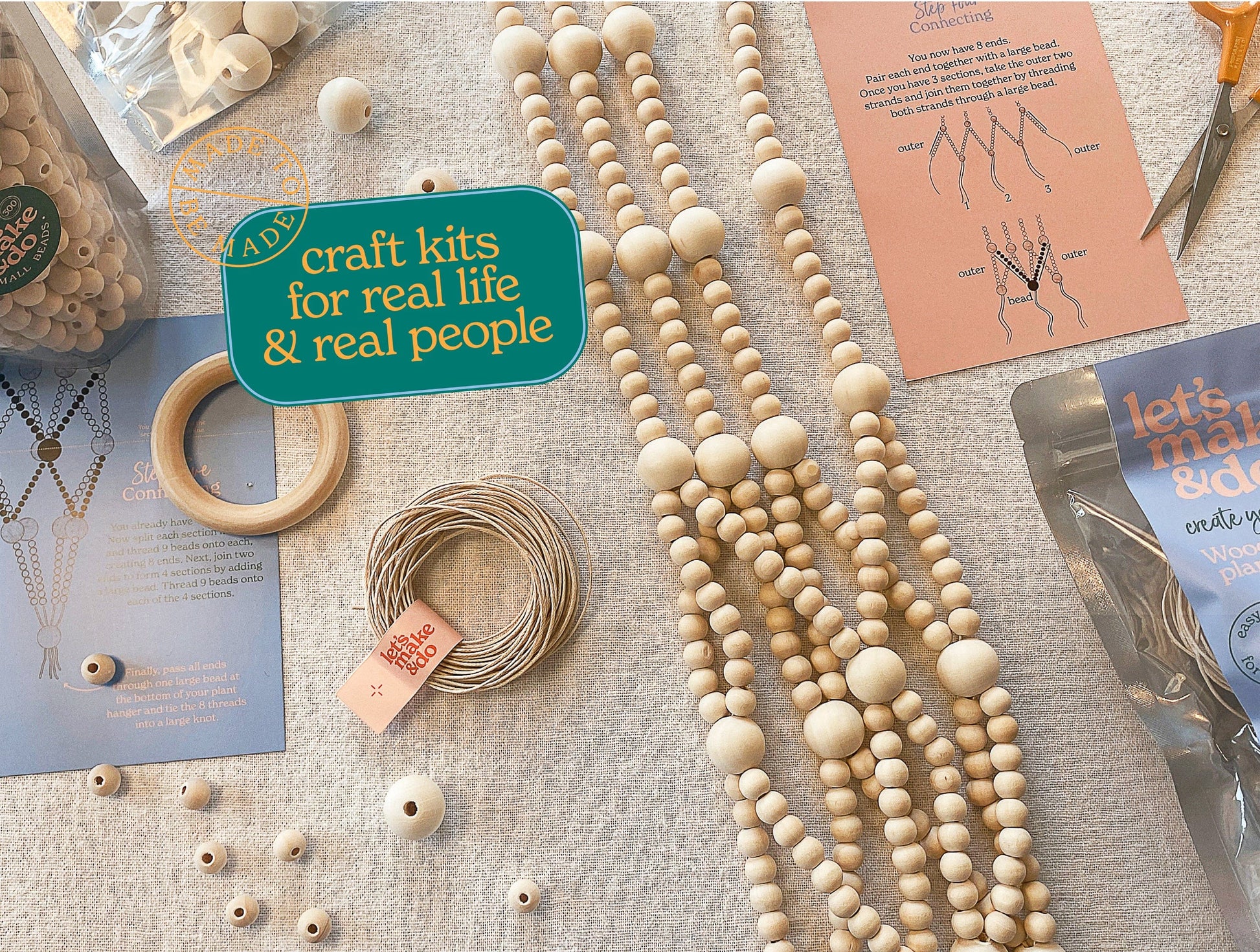 Let's Make & Do  Create Your Own Wooden Beaded Plant Hanger Kit