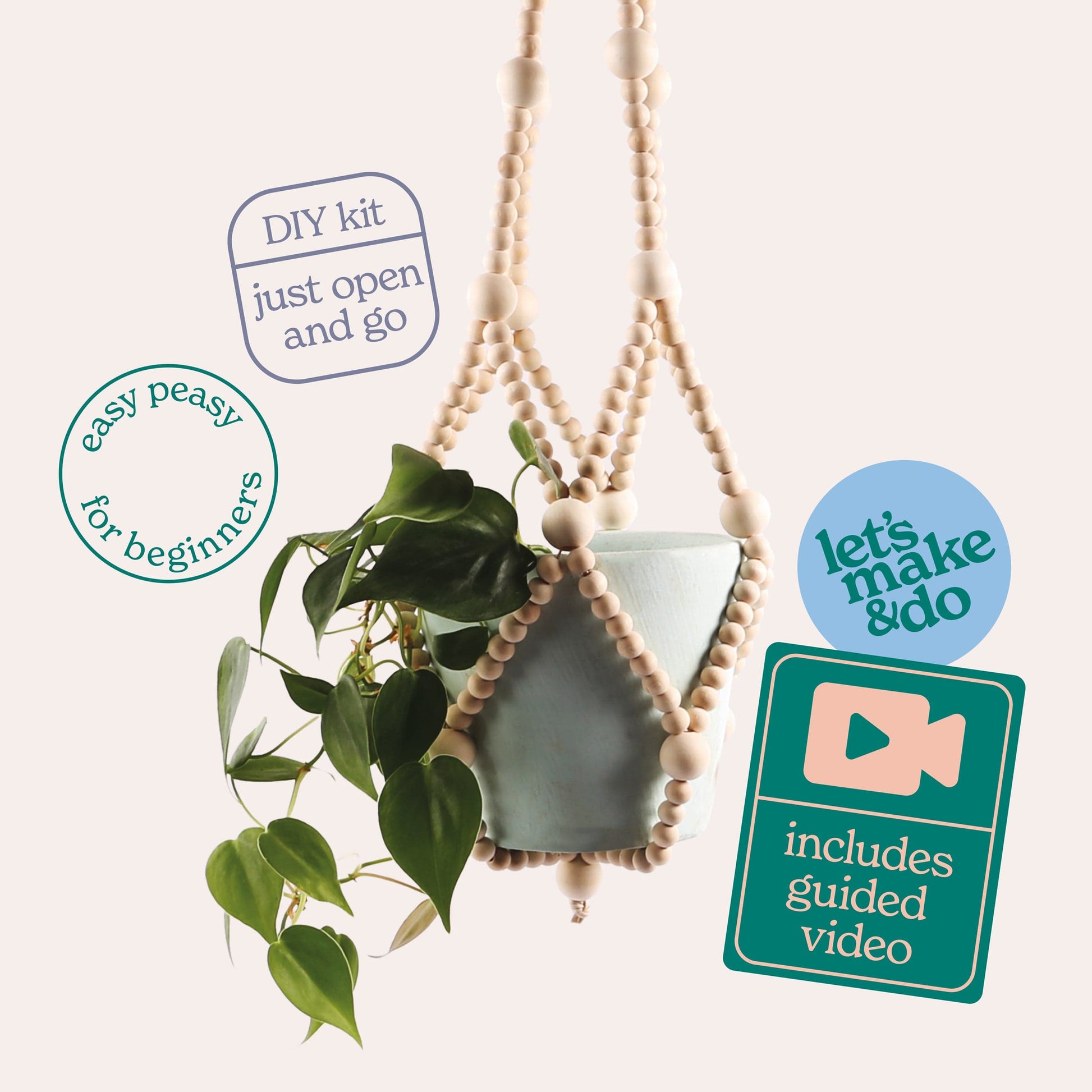 Let's Make & Do  Create Your Own Wooden Beaded Plant Hanger Kit