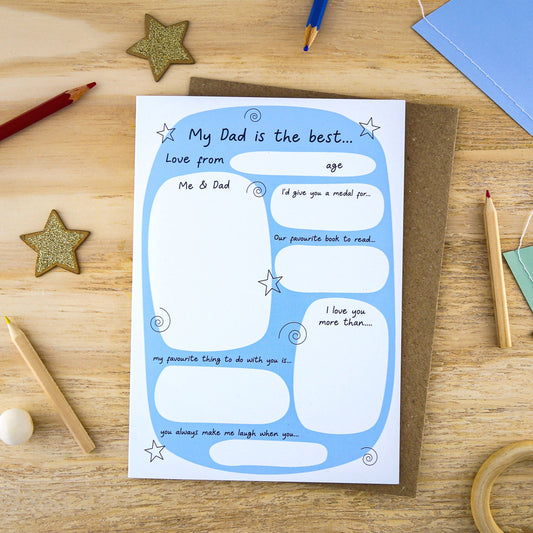 Let's Make & Do Fill-in Dad Keepsake Card | Just Add Colour Birthday Card for Kids