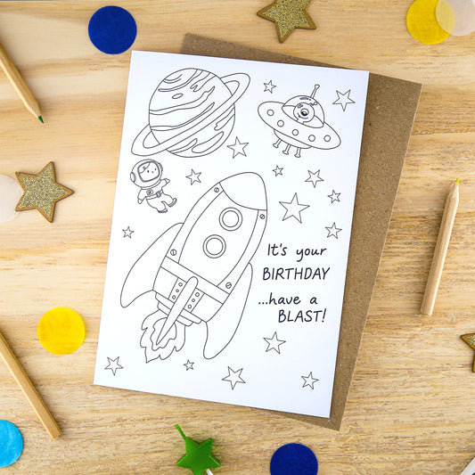 Let's Make & Do It’s Your Birthday — Have a Blast! Colour Your Own Space Card