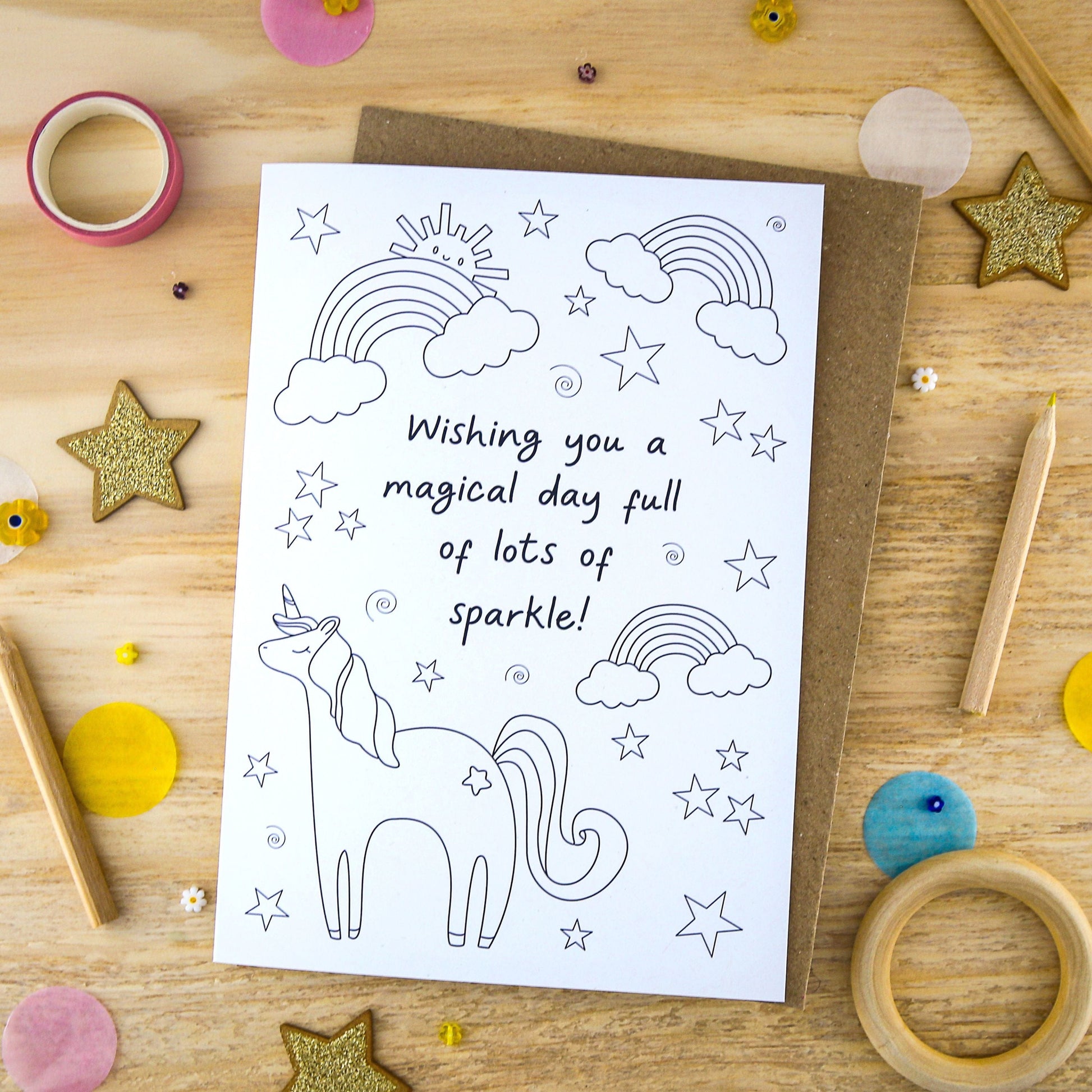 Let's Make & Do Just Add Colour Unicorn Card — Wishing You a Magical Day Full of Sparkle