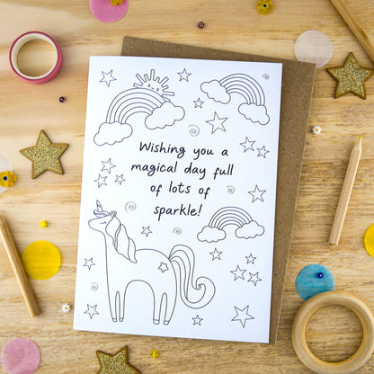 Let's Make & Do Just Add Colour Unicorn Card — Wishing You a Magical Day Full of Sparkle