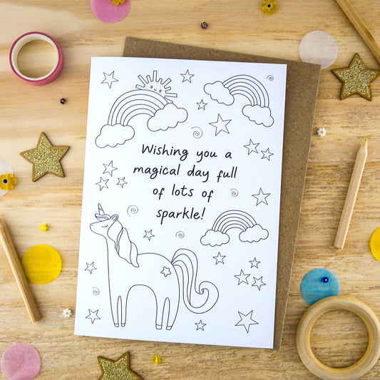 Let's Make & Do Just Add Colour Unicorn Card — Wishing You a Magical Day Full of Sparkle