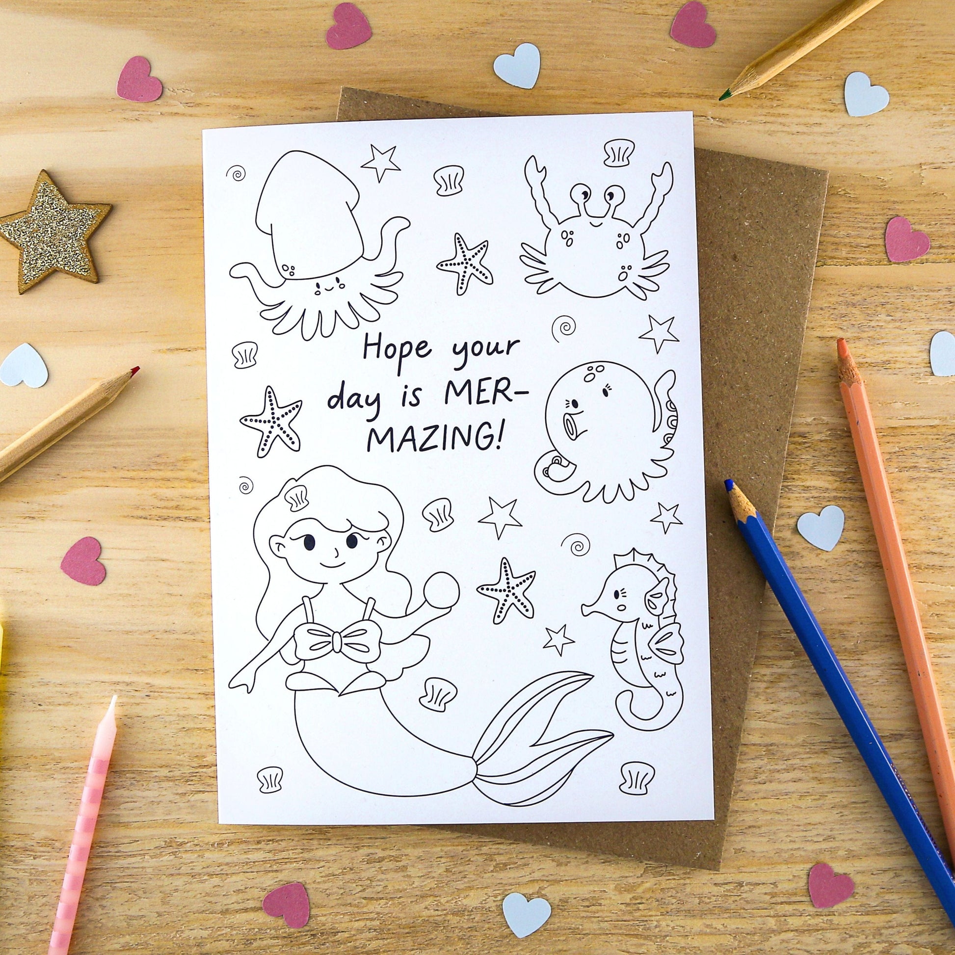Let's Make & Do  Mer-mazing Colour-In Card – Just Add Colour