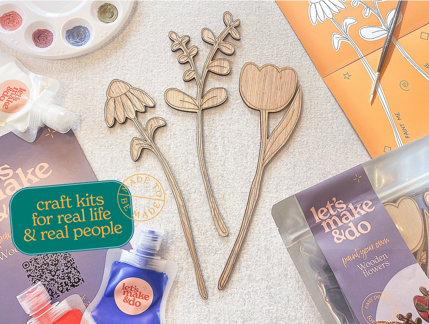 Let's Make & Do Paint Your Own Wooden Flowers Kit