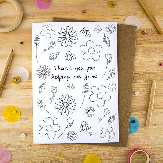 Let's Make & Do Thank You for Helping Me Grow – Just Add Colour Card