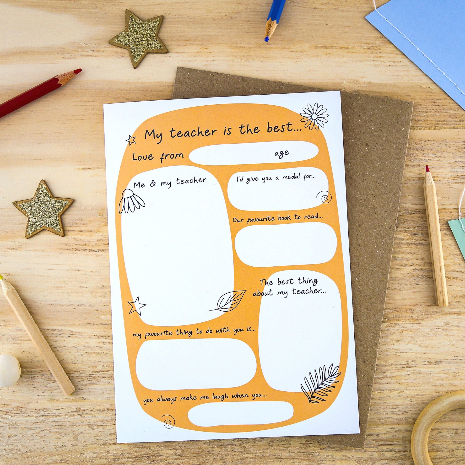 Let's Make & Do Keepsake Teacher Card — Colour Your Own Personalised Gift for Teachers