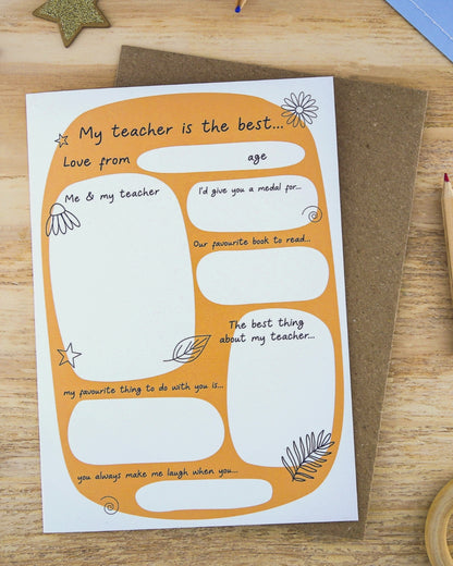 Colour In Teacher Thank You Card | Just Add Colour Card For Kids