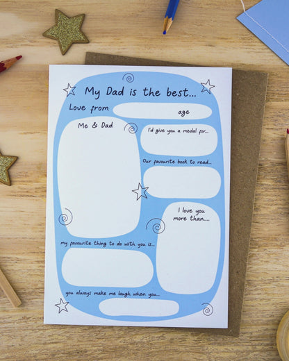 Fill-in Dad Keepsake Card | Just Add Colour Birthday Card for Kids